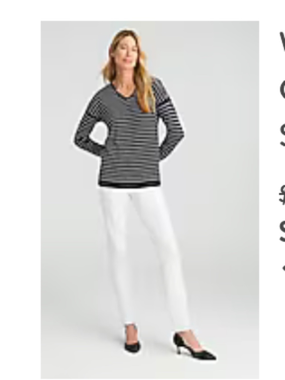 JJill WEAREVER FINE-GAUGE STRIPED SWEATER in black / white